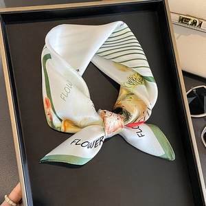 Luxury Mulberry Silk Square Scarf Botanical Floral Letter Print Elegant Neck Scarf Shawl For Women Fashionable Wrap