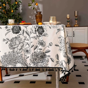 Bohemian Cotton Linen Tablecloth Rectangular Floral Geometric Pattern Tassel Edge Dustproof Washable Kitchen Table Cover