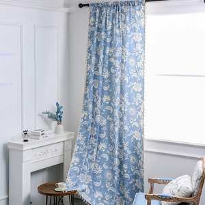 Floral Printed Window Curtains With Tassels Semi Shading Polyester Fabric For Bedroom Living Room Nordic Style Drapes