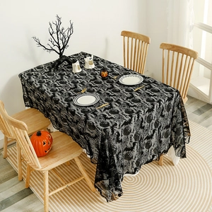 Halloween Tablecloth Black Lace Rectangular Bat Spider Web Skull Pumpkin Pattern Polyester Party Table Decoration