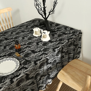Halloween black lace tablecloth with pumpkin and spider web patterns for party decor