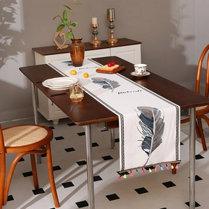 Camino de Mesa Minimalista Nórdico Con Borlas de Colores Tela de Poliéster Para Comedor Mesa de Centro Decoración Pluma Diseño Geométrico
