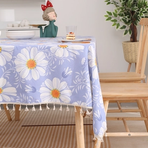 Nordic Cotton Linen Tablecloth Rectangular Round Dustproof Oilproof Floral Animal Pattern With Tassels For Dining Table Decor