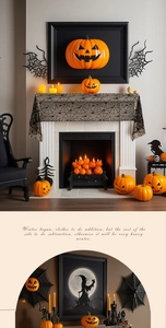 Detail of black lace Halloween runner with intricate spider web patterns and texture