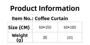 Tabella taglie per tende da caffè ricamate con opzioni da 60x150cm e 60x180cm