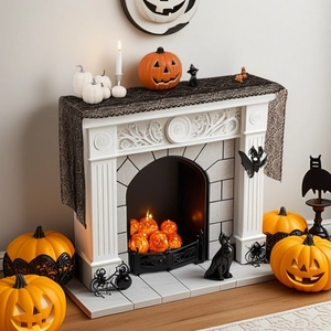 Chemin de cheminée en dentelle noire avec citrouilles pour décoration d'Halloween