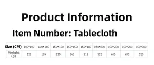 Detailed size chart showing lace tablecloth dimensions and weight specifications