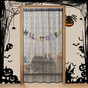 Halloween Door Curtain Lace Black Spider Web Pattern Holiday Decoration Hanging Room Divider For Home Party