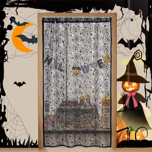 Halloween Door Curtain Black Lace Spider Web Ghost Hand Pattern Holiday Party Decoration For Indoor Home Entryway