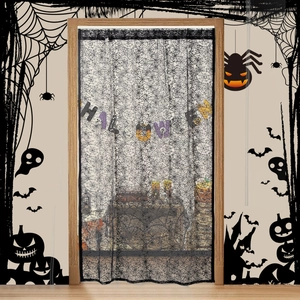 Halloween Door Curtain Black Lace Spider Web Pattern Polyester Hanging Decorative Letters Gothic Party