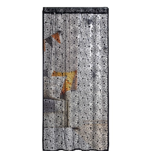Halloween black lace curtain featuring spider web patterns and scalloped edges