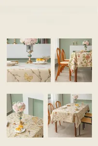 Detail view of retro floral and bird pattern on thick waterproof chenille tablecloth