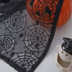 Mantel de encaje negro para Halloween con telarañas y arañas para decoración