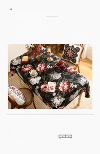 Detail of floral oil painting tablecloth with waterproof texture and vintage flower patterns