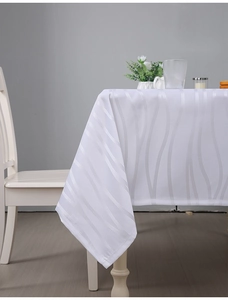 Close-up of white vertical wave jacquard texture on waterproof rectangular tablecloth