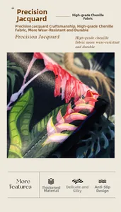 Macro detail of thick chenille fabric with tropical jacquard patterns and anti-slip texture