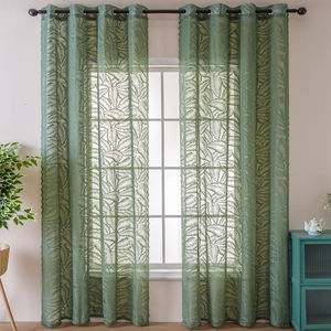 Tende Velate in Pizzo con Motivo a Foglia Verde Moderne Minimaliste per Soggiorno Camera da Letto Ricamate Semi Oscuranti Decorazione Casa