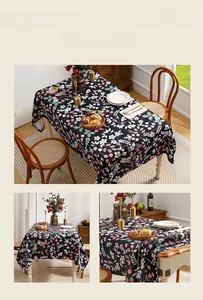 Detail of flowers and birds pattern on luxury waterproof rectangular tablecloth fabric
