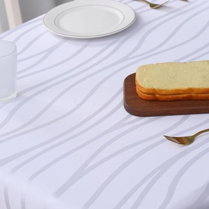 White minimalist waterproof tablecloth with gray wavy stripe jacquard for rectangular tables