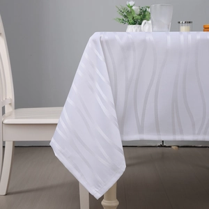 White jacquard tablecloth with vertical stripe texture and luxury waterproof fabric