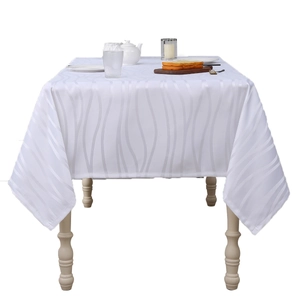 White vertical stripe jacquard rectangle tablecloth with waterproof texture and luxury draping