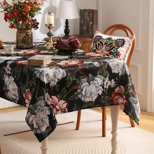 Rectangular Tablecloth Chenille Polyester Peony Floral Print Vintage Retro Non-Slip Table Cover For Home Dining