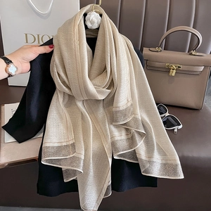 Women Elegant Faux Satin Long Scarf Metallic Wire Striped Shimmer Shawl Wrap For Office Party Travel Chic Lightweight