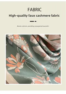 Gros plan sur le tissu fleuri en cachemire synthétique bleu sarcelle et orange de qualité