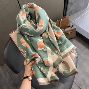 Écharpe Châle En Faux Cachemire À Imprimé Fleuri Rétro Épaissie Double Face Chaud Hiver Cache-Cou Avec Glands Pour Femmes Élégant