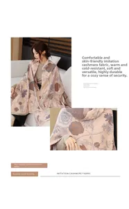 Detail of floral imitation cashmere shawl showing fabric texture and fringe tassels