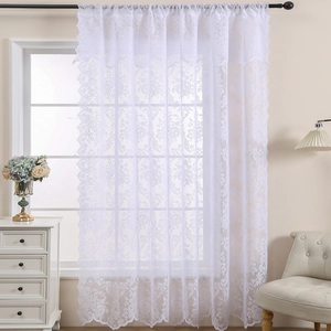 Rideaux en Dentelle Rétro Français Broderie Florale Onirique Bord Festonné Draperies de Fenêtre Semi-Transparentes pour Décoration de Salon Chambre