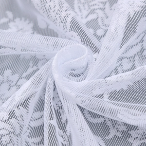 Rideau en dentelle blanche vintage française avec motif floral jacquard de haute densité
