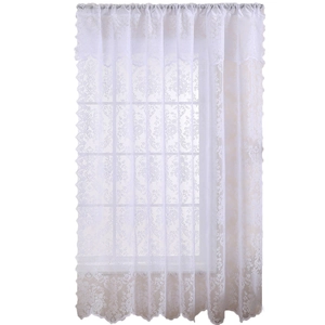 Rideau en dentelle vintage française blanche avec broderie florale et bordure festonnée chic