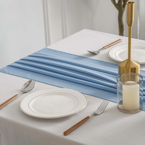 Elegant light blue pleated table runner for wedding banquet and home dining decor