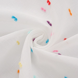 Colorful pom pom polka dot sheer tablecloth in white mesh fabric for dining room decor