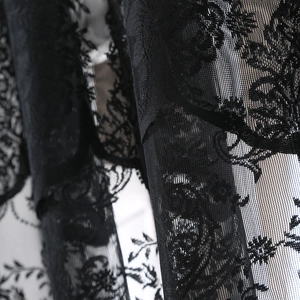 French retro black lace curtain with intricate floral pattern and mesh texture for home