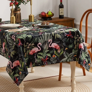 Tropical Floral Tablecloth Chenille Polyester Non-Slip Dust-Proof Rectangular Round Table Cover American Retro Forest