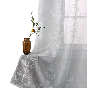 Modern white embroidered lace sheer curtain with elegant floral patterns for living rooms