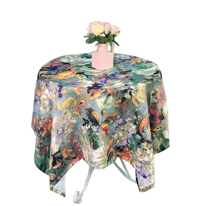 Floral oil painting style round tablecloth with vibrant colors for home dining decor