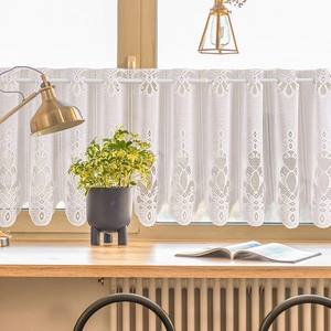 American Nordic White Lace Coffee Curtain Rod Pocket Scalloped Half Curtain For Kitchen Dining Room Cabinet Door Decoration