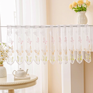 White Lace Butterfly Print Cafe Curtain Rod Pocket Short Window Drape For Kitchen Cabinet Bathroom Home Decoration