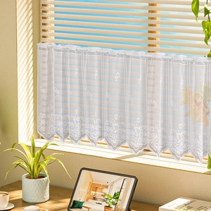 White Lace Daisy Embroidery Kitchen Cafe Curtain Polyester Short Half Window Curtain For Bathroom Cabinet Decor Rod Pocket