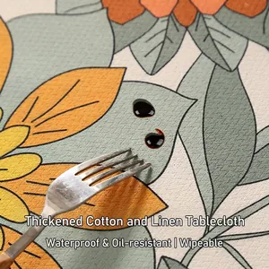 Waterproof and oil-proof thick cotton linen tablecloth with floral pattern and rustic texture