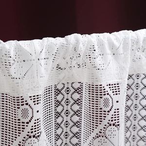 White minimalist lace valance curtain with hollow geometric floral patterns for home windows