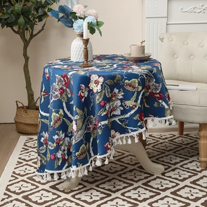 Amerikanische Vintage Tischdecke Mit Blumen Vogel Druck Und Weißen Quasten Wärmeisolierte Polyester Tischauflage Für Die Küche