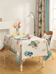 Detail of waterproof and oilproof cotton linen tablecloth with elegant crane patterns