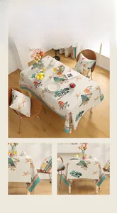 Detail of New Chinese style linen tablecloth with crane prints and tassel edge