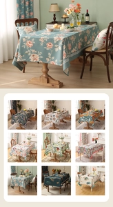 Detailed grid of neo-Chinese vintage floral and landscape patterns on thick cotton linen tablecloths