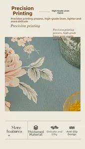 Close-up of thick floral cotton linen tablecloth showing high-end texture and anti-slip weave