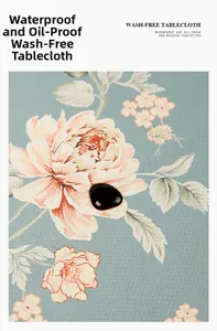 Detail of oil droplet on waterproof floral linen tablecloth with a wash-free surface